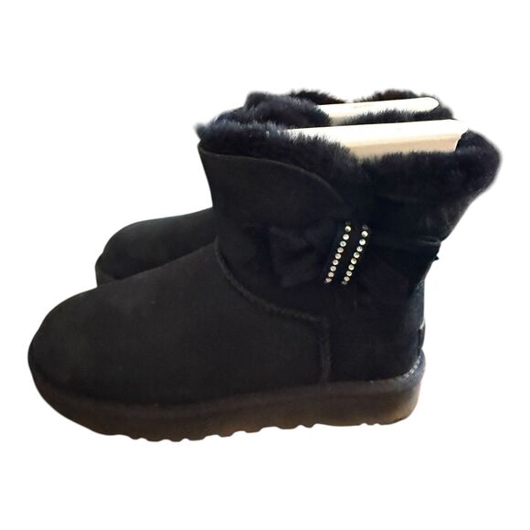 UGG Short Boots Size 5 Jackee Knot Sparkle Black Crystal Bow 1092971 - Picture 4 of 6
